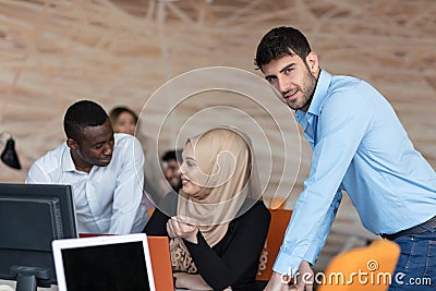 Multiracial contemporary business people working Stock Photo