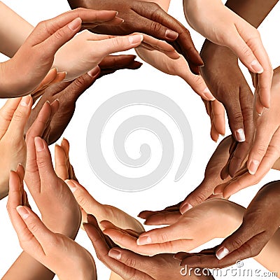 Multiracial Hands Making a Circle Stock Photo