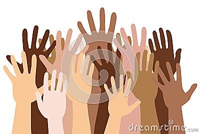 Multiracial multicultural human hands up crowd isolated vector Vector Illustration