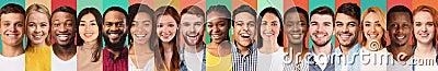 Multiracial People Portraits With Smiling Faces In A Row, Collage Stock Photo