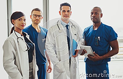 Multiracial team of doctors in a hospital Stock Photo