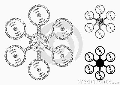Multirotor Vector Mesh Wire Frame Model and Triangle Mosaic Icon Vector Illustration