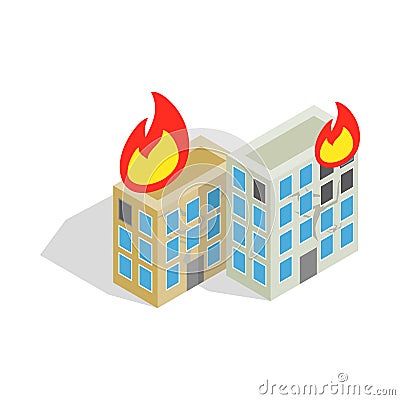 Multistory houses burn, modern war icon Vector Illustration