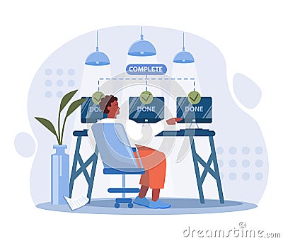 Multitasking concept. Effective and successful office worker Vector Illustration