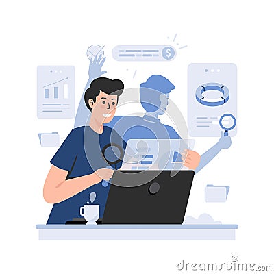 Multitasking data analyst flat illustration Vector Illustration