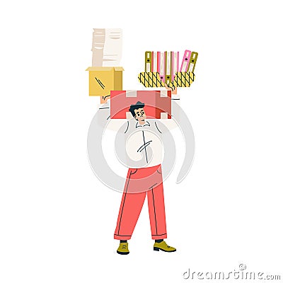 Multitasking Man Character Doing Multiple Task Carry Folder and Document Vector Illustration Vector Illustration