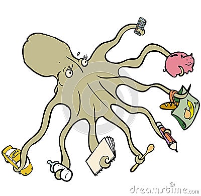 Multitasking octopus Vector Illustration