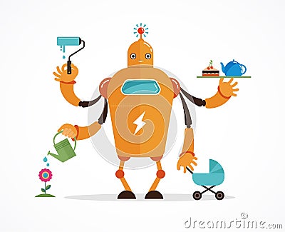 Multitasking robot character Vector Illustration