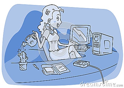Multitasking Secretary Vector Illustration