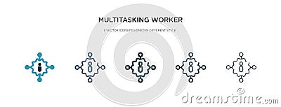 Multitasking worker icon in different style vector illustration. two colored and black multitasking worker vector icons designed Vector Illustration