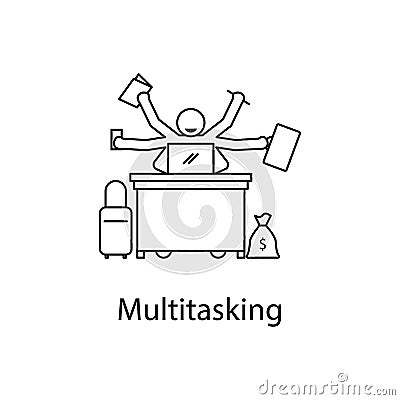 multitasking worker icon. Element people at the workplace for mobile concept and web apps. Thin line icon for website design and d Stock Photo