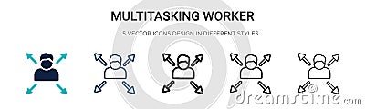 Multitasking worker icon in filled, thin line, outline and stroke style. Vector illustration of two colored and black multitasking Vector Illustration