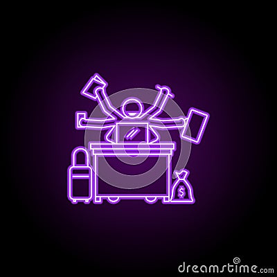 multitasking worker neon icon. Elements of People in the work set. Simple icon for websites, web design, mobile app, info graphics Stock Photo