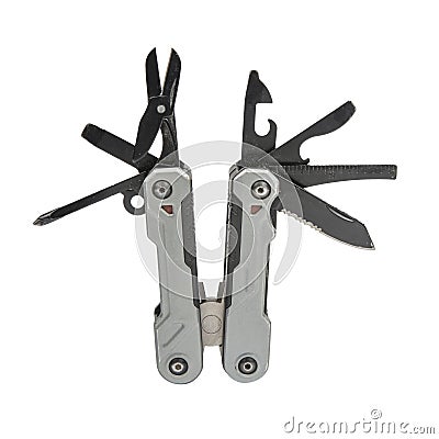 Multitool multi function tool hovers on white background isolation Stock Photo