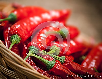Multitude of red chili peppers Stock Photo