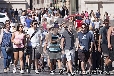 Multitude of tourist walking Editorial Stock Photo