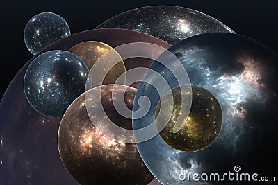 Multiverse. Other universes or alternate universes, hypothetical group of multiple universes Cartoon Illustration