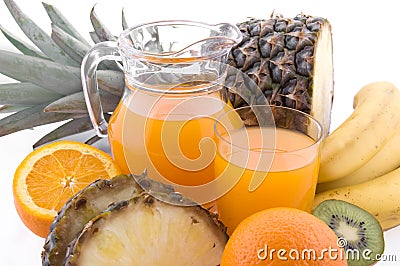 Multivitamin juice and fruits Stock Photo