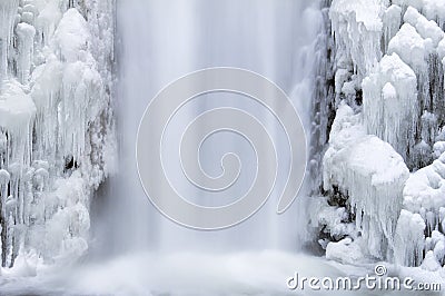Multnomah Falls Frozen in Winter Closeup Stock Photo