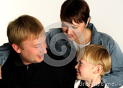 Mum the daddy the son, cheerful family Stock Photo