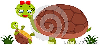 Mum turtle playing with her baby Vector Illustration