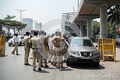 Coronavirus India â€“ Police check point Editorial Stock Photo