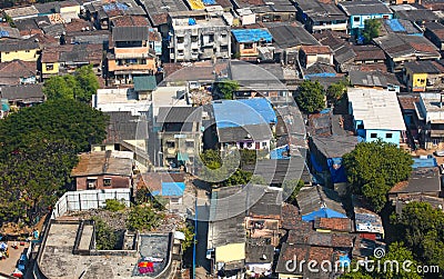 Apartments and Slum view from Vikhroli in Mumbai, 54% of Mumbai population lives in the slums. Editorial Stock Photo