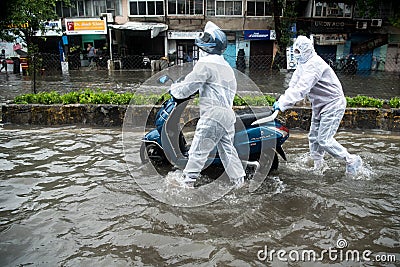 Mumbai monsoon - flooded street. Editorial Stock Photo