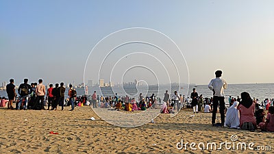 18.03.2023- Mumbai, India: Mumbai beach in the evening Editorial Stock Photo