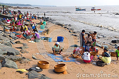 Fishing at Uttan Beach Editorial Stock Photo