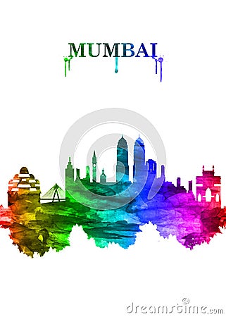 Mumbai India skyline Portrait Rainbow Stock Photo