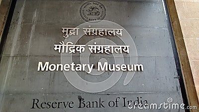 Sign board of the Monetary Museum of the RBI. Editorial Stock Photo