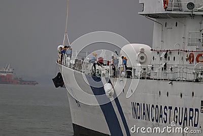 Indian coast guard war ship. Mock drill of Indian navy. Editorial Stock Photo