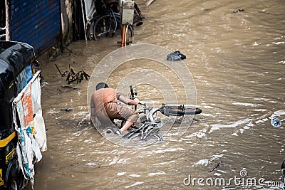 Mumbai monsoon - flooded road Editorial Stock Photo