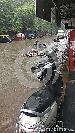 Mumbai road in rain water Editorial Stock Photo