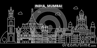 Mumbai silhouette skyline. India - Mumbai vector city, indian linear architecture, buildings. Mumbai travel illustration Vector Illustration