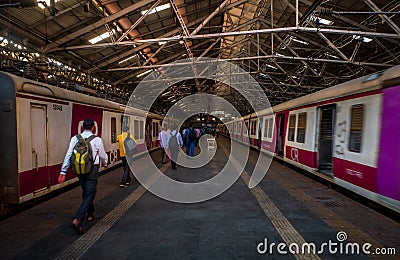 Mumbai Suburban Railway, one of the busiest commuter rail systems in the world having most severe overcrowding in the world Editorial Stock Photo