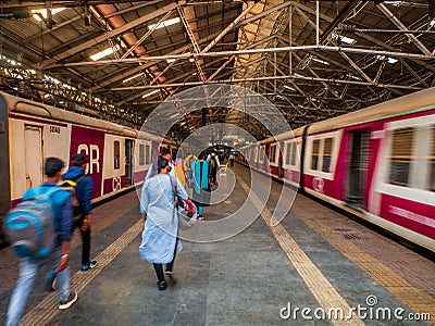 Mumbai Suburban Railway, one of the busiest commuter rail systems in the world having most severe overcrowding in the world Editorial Stock Photo