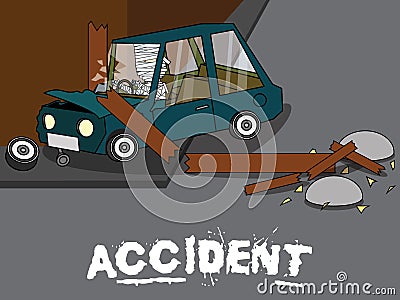 Mummy Car crashed with street lamp post, Vector Illustration