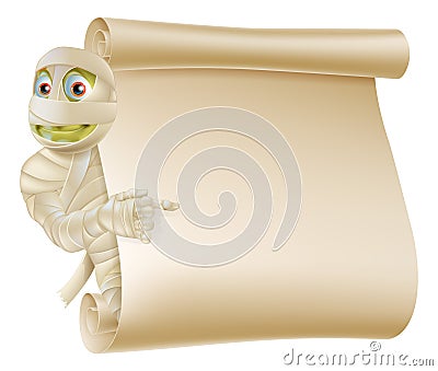 Mummy Halloween Monster Scroll Sign Vector Illustration