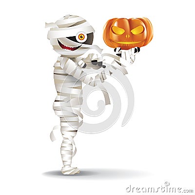 Mummy hold a pumpkin Vector Illustration