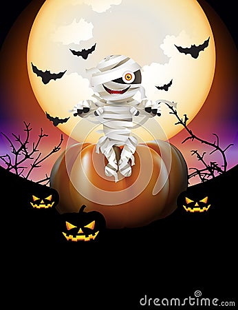 Mummy and pumpkins Vector Illustration