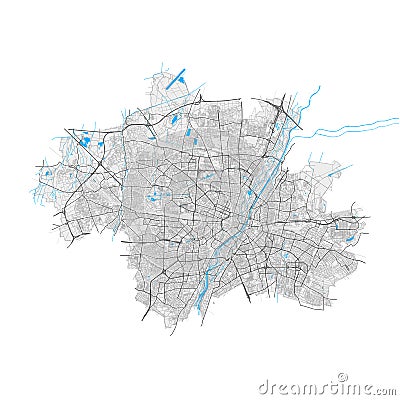 MÃ¼nchen, Germany Black and White high resolution vector map Vector Illustration