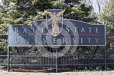 Muncie - Circa March 2021: Ball State University entrance. Ball State is a public research university whose sports teams are the Editorial Stock Photo