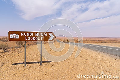 Mundi Mundi Lookout long road view with red dirt and blue sky, itâ€™s a perfect spot. Editorial Stock Photo
