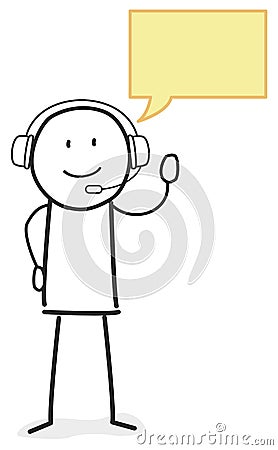 Person with headset work in hotline with a speech bubble text box Vector Illustration