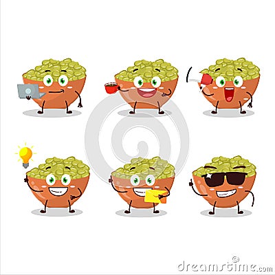 Mung beans cartoon character with various types of business emoticons Vector Illustration