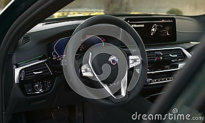 Modern car BMW Alpina D5 S interior with elegant sport elements Editorial Stock Photo
