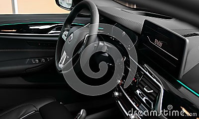Modern car BMW Alpina D5 S interior with elegant sport elements Editorial Stock Photo