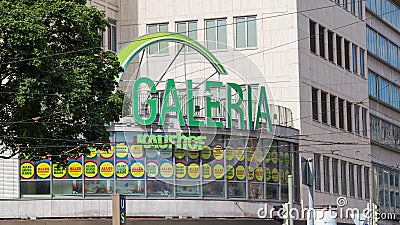 Close up of Galeria Kaufhof logo at the department store at the Stachus. Editorial Stock Photo